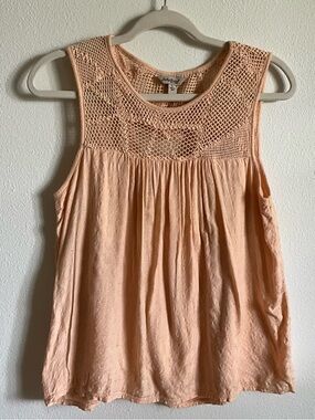 Lucky Brand Peach Crochet Yoke Tank Top
